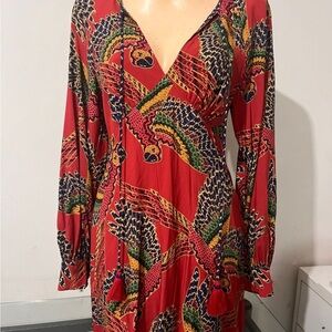 FARM RIO Vibrant Red Patterned Parrot Women's Dress
